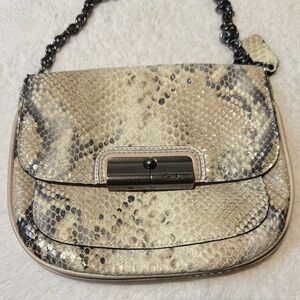 Coach Beige Snake Print Shoulder Bag